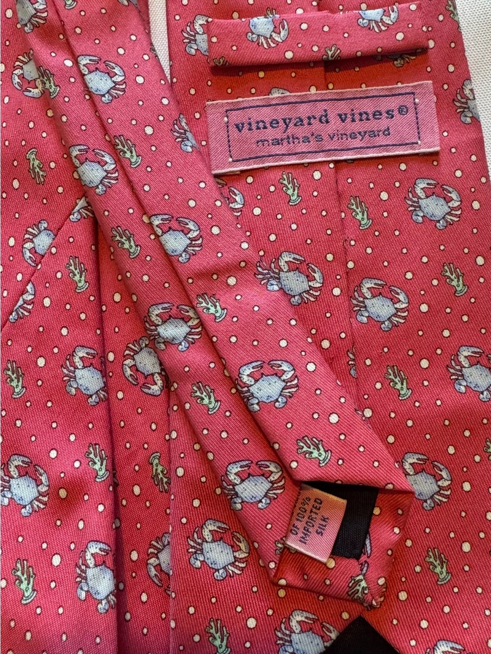 Vineyard Vines Coral Pink Crab Motif Silk Tie
